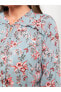 Fırfırlı Bağlamalı Yaka Çiçekli Uzun Kollu Viskon Kadın Bluz
