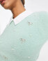 Фото #6 товара River Island embellished fluffy hybrid jumper in light green