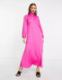 Y.A.S Exclusive satin high neck maxi tea dress in bright pink Rosenviolett, XS - фото #1