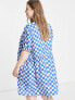 Noisy May Curve smock mini dress in blue checkerboard