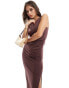 New Look slinky ruched side maxi dress in brown