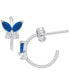 Lab-grown Blue Spinel (3/4 ct. t.w.) & Lab-grown White Sapphire (5/8 ct. t.w.) Butterfly Small Hoop Earrings in Sterling Silver, 0.5"