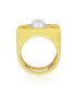 Фото #3 товара 14k Gold Plated with White Genuine Freshwater Pearl Double Band Geometric Square Stacked Ring.