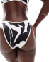 Фото #3 товара ASOS DESIGN contrast binding high leg hipster bikini bottom in mono abstract