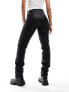 Only Riley high waisted coated straight leg jeans in black