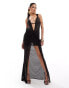 Murci honeycomb knit deep plunge front split maxi dress in black Черный, 36 - фото #1