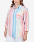 Фото #5 товара Plus Size Striped Cotton Poplin Button Front Top