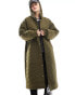 COLLUSION light weight longline hooded padded jacket in khaki