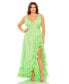 Women's Plus Size V Neck Sleeveless Ruffle Tiered Front Slit Gown