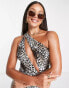 Free Society Tall one shoulder cut out swimsuit in animal print