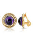 Gold Tone Purple Stone Round Button Clip Earring