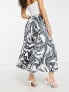 Фото #5 товара ASOS DESIGN Petite satin pleated midi skirt in mono zebra print