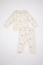 Kız Bebek Hayvan Desenli Uzun Kollu Penye Pijama Takımı C0661A524SP