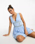 ASOS DESIGN lace insert skater satin mini dress in blue