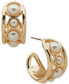 Gold-Tone Small Imitation Pearl C-Hoop Earrings, 0.75"