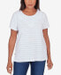 Petite Classic Neutrals Lace Neck Striped Split Hem T-shirt