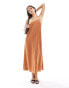 New Look plain satin strappy midi dress in rust