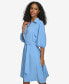 Women's Split-Neck Puff-Sleeve A-Line Dress