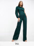 Фото #2 товара TFNC Tall satin one shoulder jumpsuit in forest green