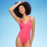 Фото #1 товара Women's Tunneled Plunge One Piece Swimsuit - Shade & Shore Pink XS