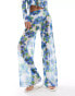 ASOS DESIGN co-ord wide leg mesh trousers in floral print Синий, S - EU 36-38 - фото #2