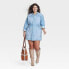 Фото #2 товара Women's Long Sleeve Denim Shirtdress - Universal Thread Light Wash 26