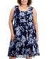 Фото #4 товара Plus Size Printed Ruched-Bodice Sleeveless Dress