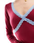 Фото #2 товара ASOS DESIGN baby blue contrast trim top in wine