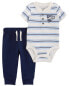 Фото #6 товара Baby 2-Piece Varsity Striped Bodysuit Pant Set 12M