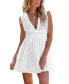Фото #1 товара Women's White Plunging Smocked Waist Cover-Up Beach Dress