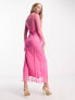 Never Fully Dressed long sleeve embellished maxi dress in pink butterfly print