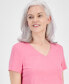 ფოტო #2 პროდუქტის Women's Solid V-Neck Short-Sleeve Sleepwear Top, Created for Macy's