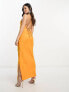 ASOS DESIGN Petite satin cami maxi slip dress satin with lace up back in orange