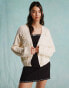 Фото #2 товара Miss Selfridge cable cardigan with contrast crochet flowers in cream