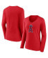 Фото #1 товара Women's Red Los Angeles Angels Official Logo V-Neck Long Sleeve T-shirt