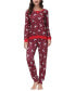 ფოტო #1 პროდუქტის Women's Printed Crew Neck Long Sleeve Top with Jogger 2 Pc Pajama Set