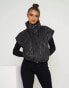 Фото #1 товара Aria Cove cropped wet look padded coat with detachable sleeves in black