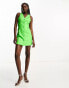 The Frolic button front belt back faux leather mini dress in acid lime