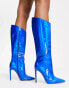 Azalea – Wang Nova – Kniehohe Stiefel in Metallic-Blau mit Stiletto-Absatz