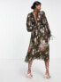 ASOS DESIGN pleated blouson sleeve midi dress with belt detail in floral print