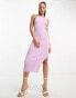 Miss Selfridge strap detail rib knit midi dress in lilac lila, L - EU 44-46 - фото #3