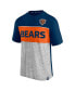 Фото #3 товара Men's Navy, Heathered Gray Chicago Bears Throwback Colorblock T-shirt