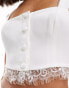 Miss Selfridge lace trim corset top co ord in ivory Бежевый, 34 - фото #2