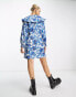 Фото #4 товара Native Youth batik print oversized collar cotton mini dress in blue