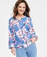 Фото #1 товара Petite Printed Lace-Up Blouse, Created for Macy's