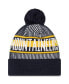 Фото #2 товара Men's Navy West Virginia Mountaineers Logo Striped Cuff Knit Hat with Pom