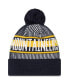 Men's Navy West Virginia Mountaineers Logo Striped Cuff Knit Hat with Pom