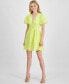 ფოტო #1 პროდუქტის Juniors' V-Neck Puff-Sleeve Windowpane Check Dress