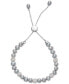 ფოტო #2 პროდუქტის White Cultured Freshwater Pearl (6mm) & Crystals Bolo Bracelet in Sterling Silver