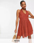 Фото #1 товара Influence Petite halter neck beach dress in brown